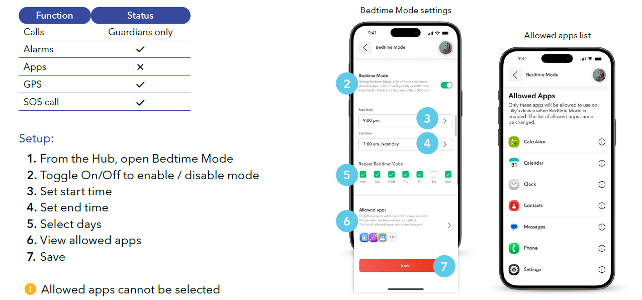 Bedtime Mode in the Xplora Guardian App