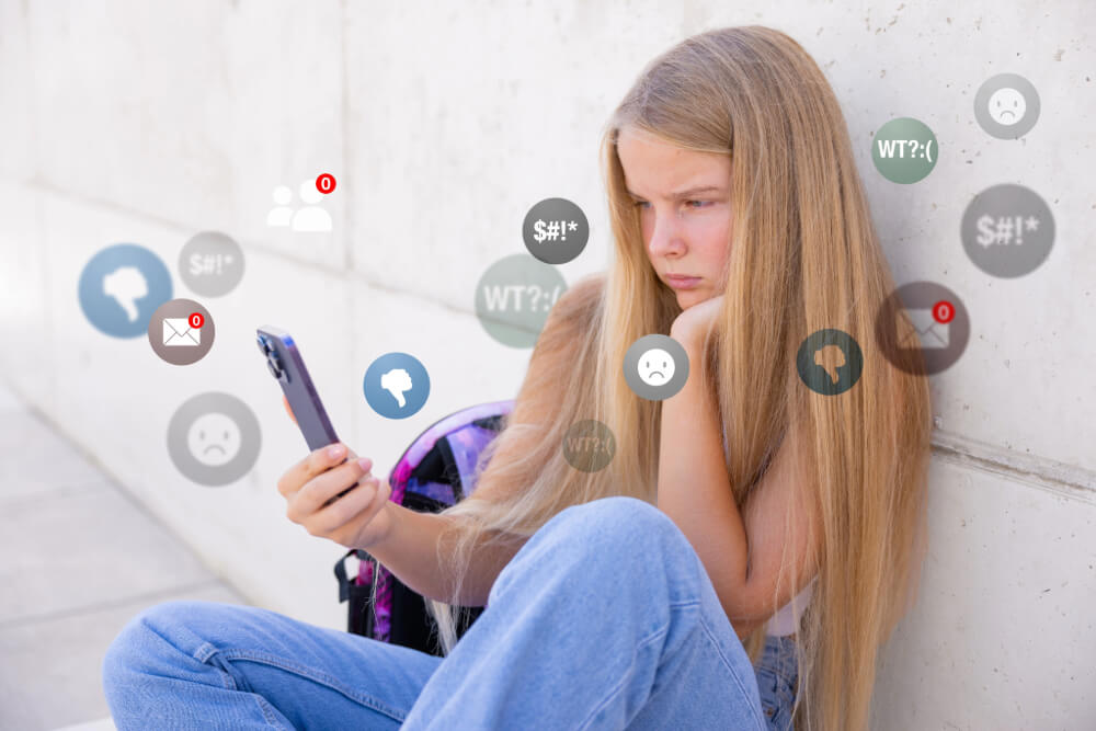 Teen reading mean comments online